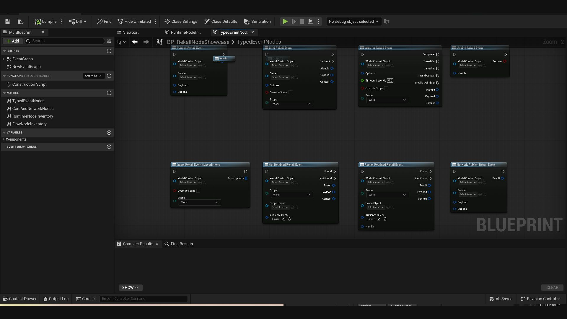 Typed Rekall Blueprint nodes with event-specific payload pins