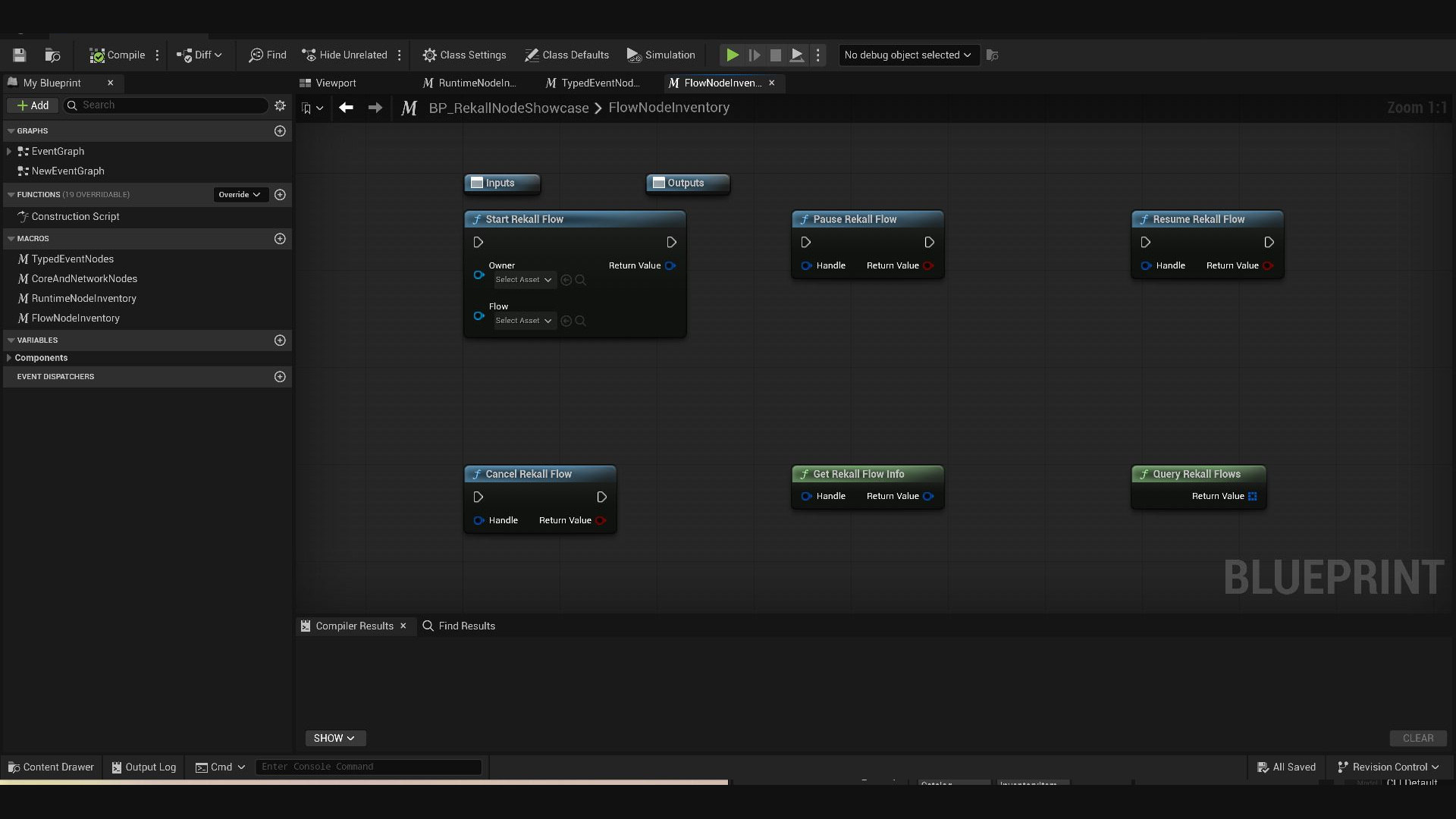 Rekall Flow Blueprint lifecycle, control, and inspection nodes