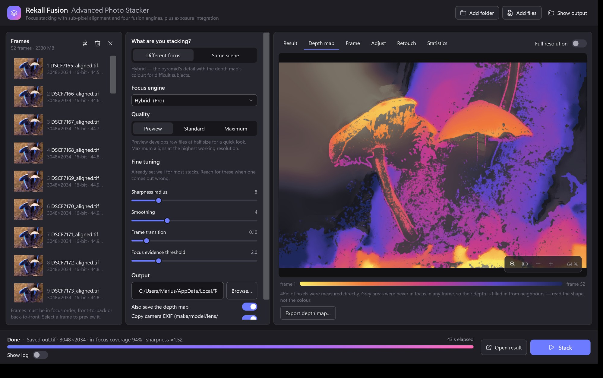The depth map view of Rekall Fusion