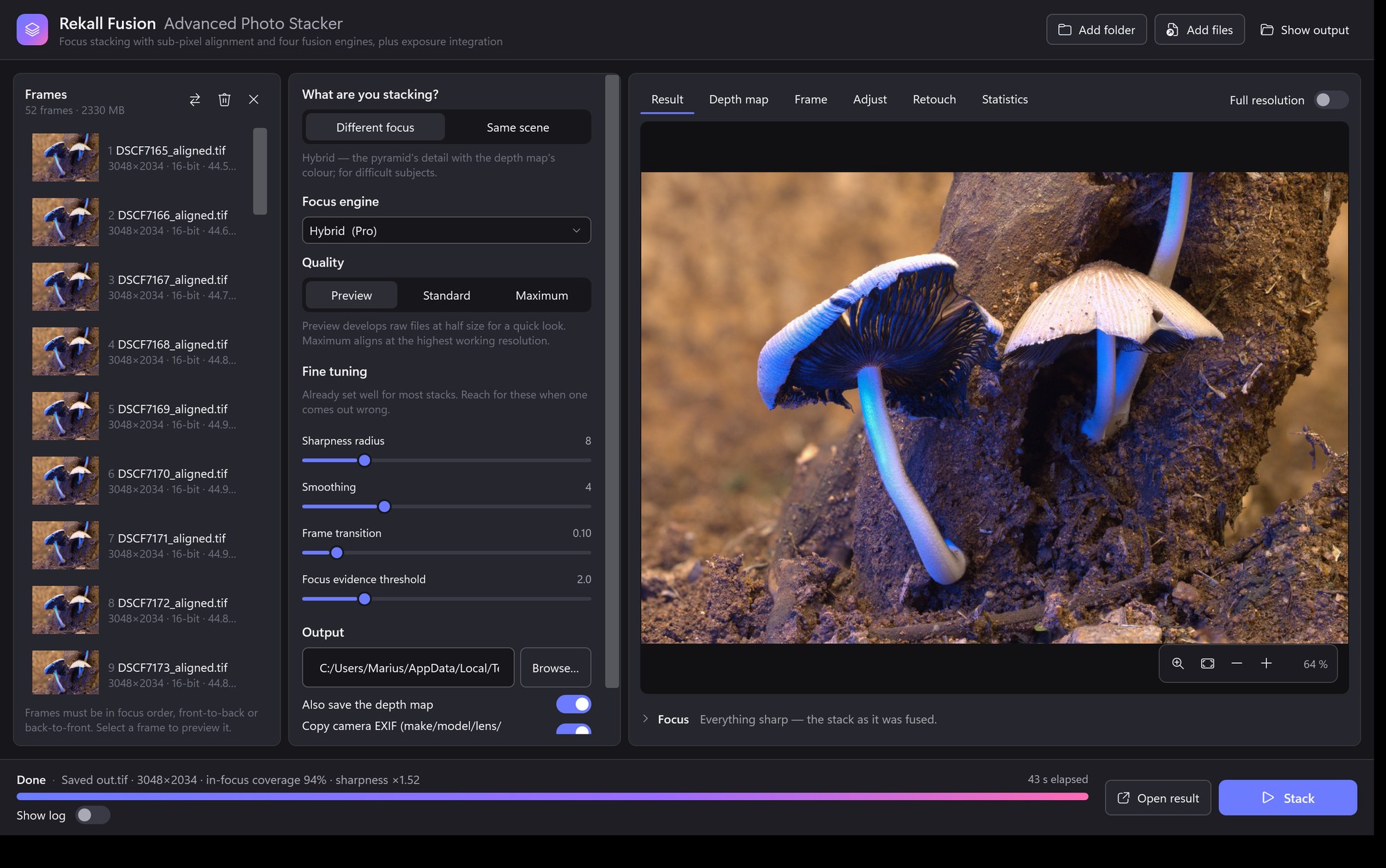 The result view of Rekall Fusion