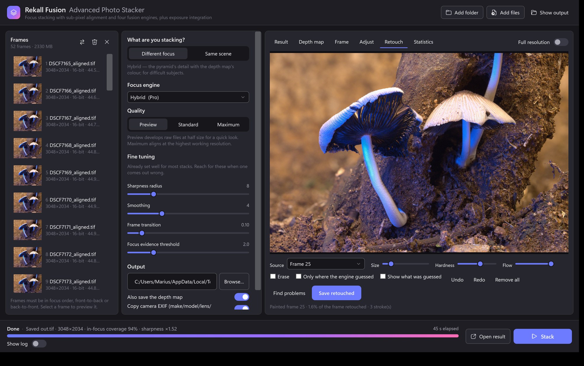 The retouching brush in Rekall Fusion