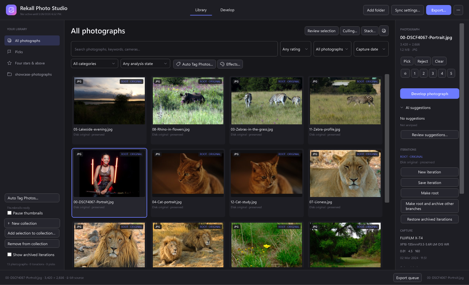 Rekall Photo Studio library with landscape and wildlife photographs